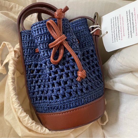 Sezane Blue and Brown Woven Bag - Picture 7 of 7